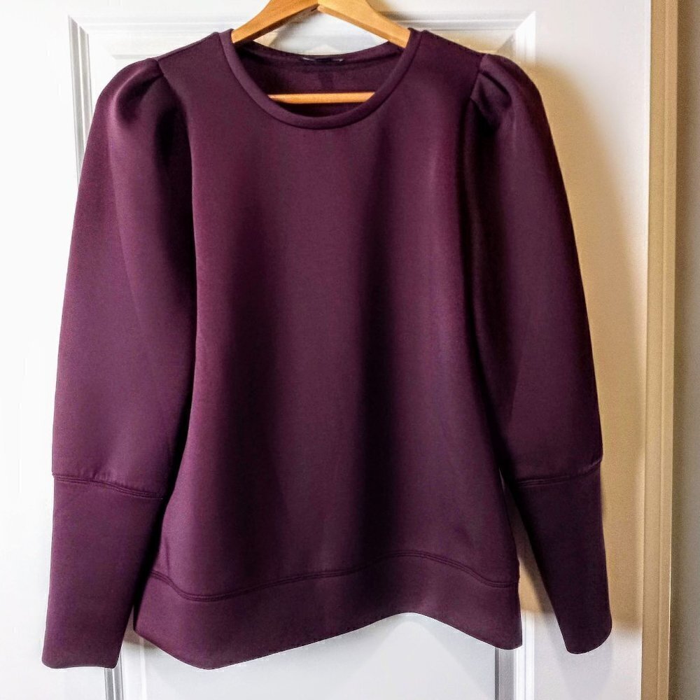 Stella & Dot Plum Neoprene Balloon Sleeve Top NWT